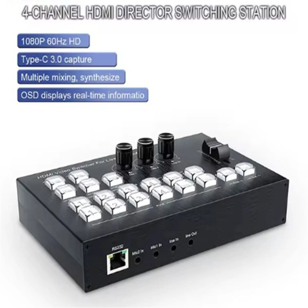 A10RR 4K 4-канальный HDMI-совместимый видеопереключатель с несколькими камерами для прямой трансляции, потоковое производство, видеомикшер, вилка европейского стандарта
A10RR 4K 4-канальный HDMI-совместимый видеопереключатель с несколькими камерами для прямой трансляции, потоковое производство, видеомикшер, вилка европейского стандарта