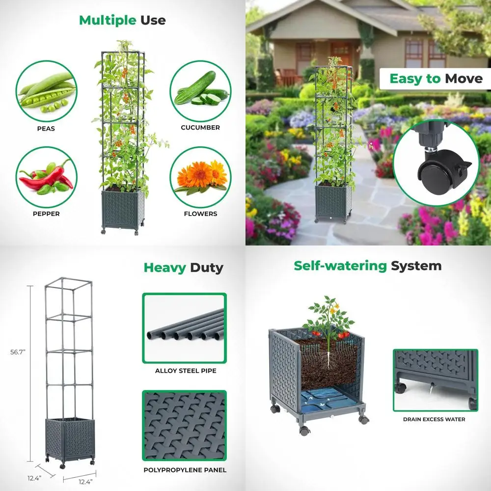 56.7 Tall Rolling Garden Beds with Tomato Planter Cages for Patio, Outdoor, and Greenhouse Vegetables
56.7 Tall Rolling Garden Beds with Tomato Planter Cages for Patio, Outdoor, and Greenhouse Vegetables