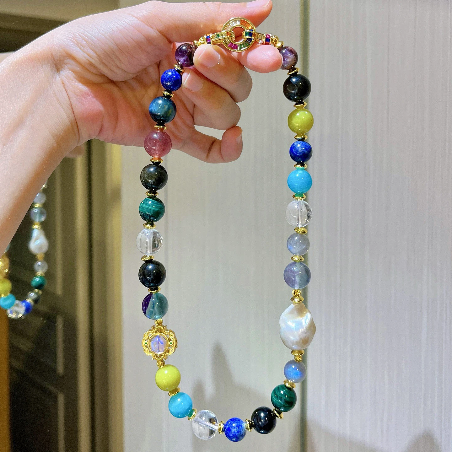 Handmade Multi-Gemstone Necklace, Natural Crystal & Pearl Teal Blue-Green Statement Pendant, Delicate Collarbone Jewelry
Handmade Multi-Gemstone Necklace, Natural Crystal & Pearl Teal Blue-Green Statement Pendant, Delicate Collarbone Jewelry