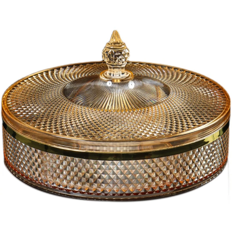 Golden fruit plate, home living room creative grid with lid candy box, dried fruit plate, nut snack storage box
Golden fruit plate, home living room creative grid with lid candy box, dried fruit plate, nut snack storage box