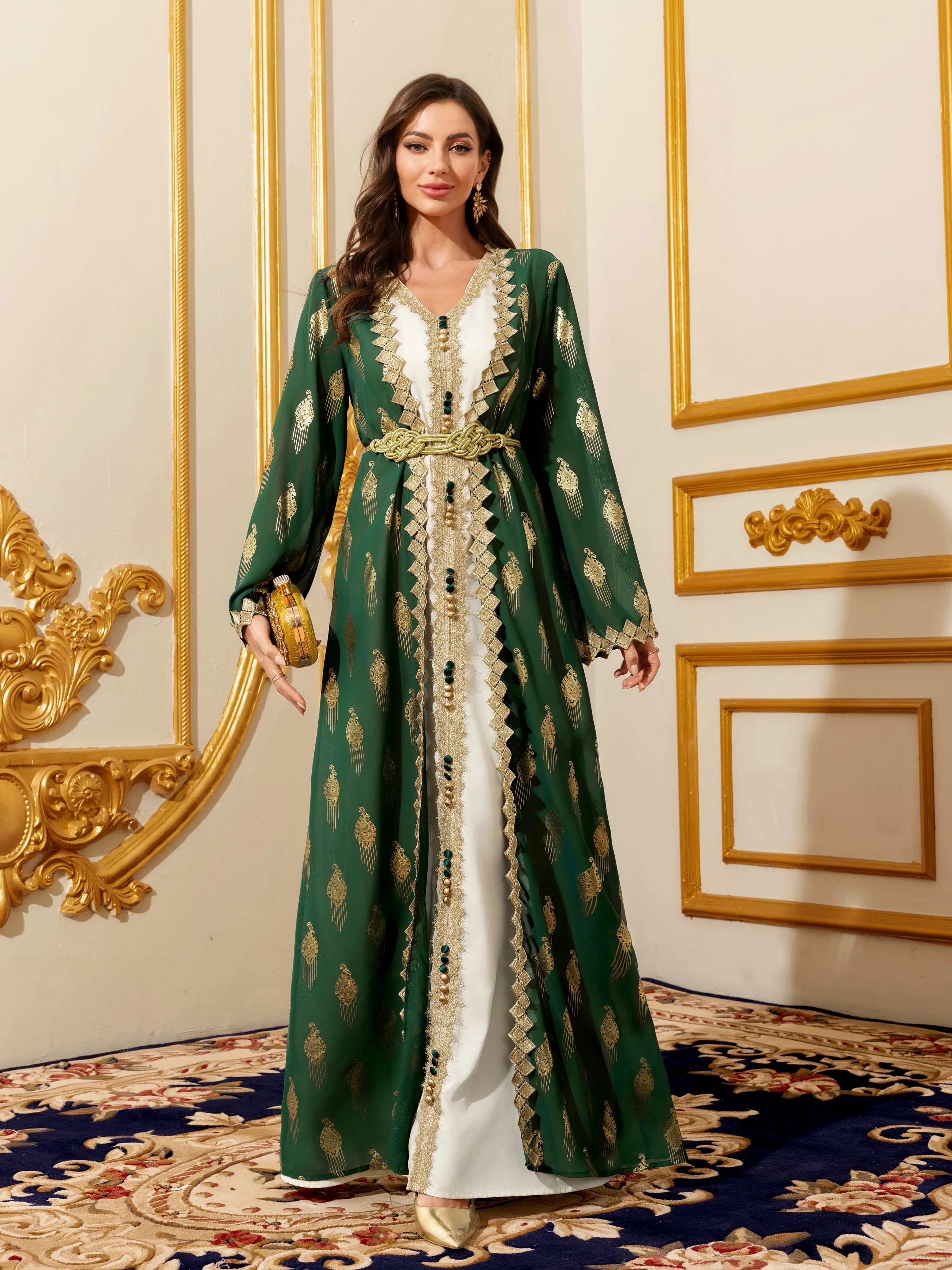 Скромное платье макси на Ближневостоке - мусульманский марокканский кафтан Абая для женщин, золотое кружевное платье Ид, традиционная исламская одежда
Скромное платье макси на Ближневостоке - мусульманский марокканский кафтан Абая для женщин, золотое кружевное платье Ид, традиционная исламская одежда