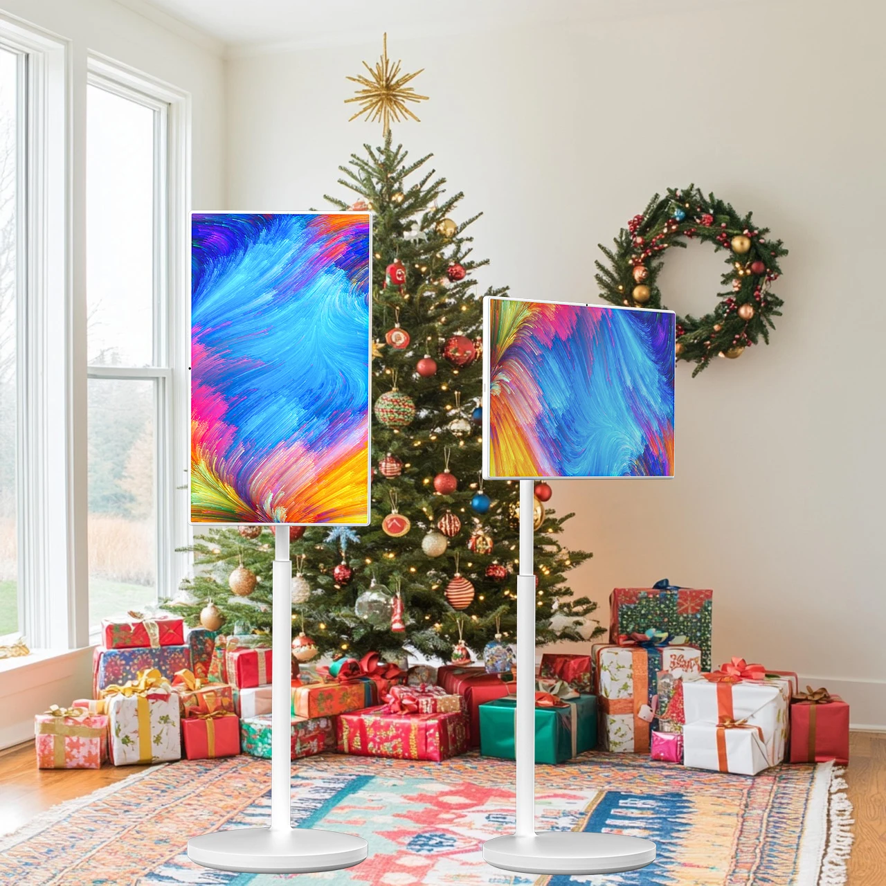 Android 13, длительный срок службы батареи, 32-дюймовая цифровая подставка FHD, вращающийся смарт-экран, интерактивный сенсорный мобильный беспроводной портативный телевизор
Android 13, длительный срок службы батареи, 32-дюймовая цифровая подставка FHD, вращающийся смарт-экран, интерактивный сенсорный мобильный беспроводной портативный телевизор