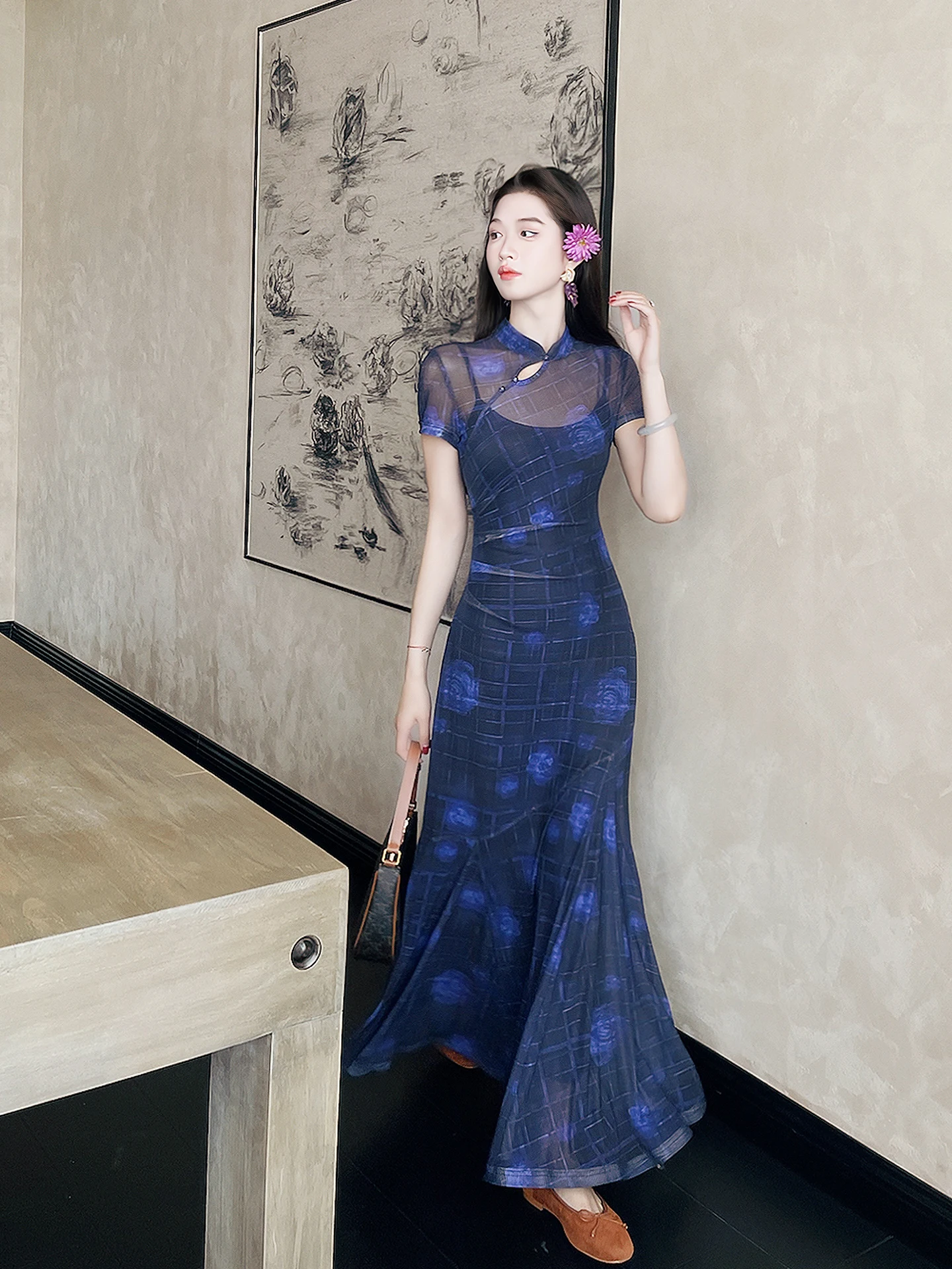 Ele Chinese Sle Rose Embroidery Hollow out Me Long Qipao Dr Women's Summer Beautiful Fi Tail Gown LXAC25Q59
Ele Chinese Sle Rose Embroidery Hollow out Me Long Qipao Dr Women's Summer Beautiful Fi Tail Gown LXAC25Q59