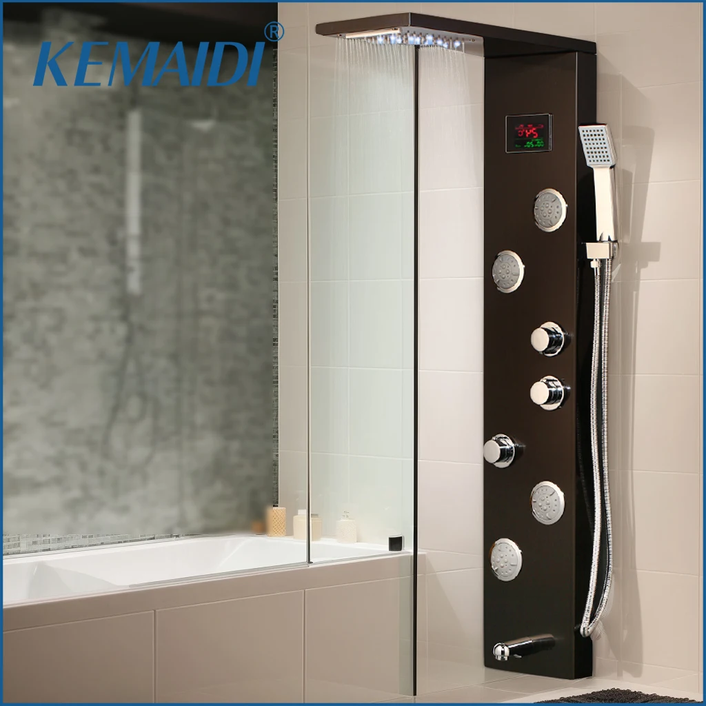 KEMAIDI Black Shower Column Faucet Bath Shower System Temperature Digital Display Mixer LED Shower Panel Body Massage Jets
KEMAIDI Black Shower Column Faucet Bath Shower System Temperature Digital Display Mixer LED Shower Panel Body Massage Jets