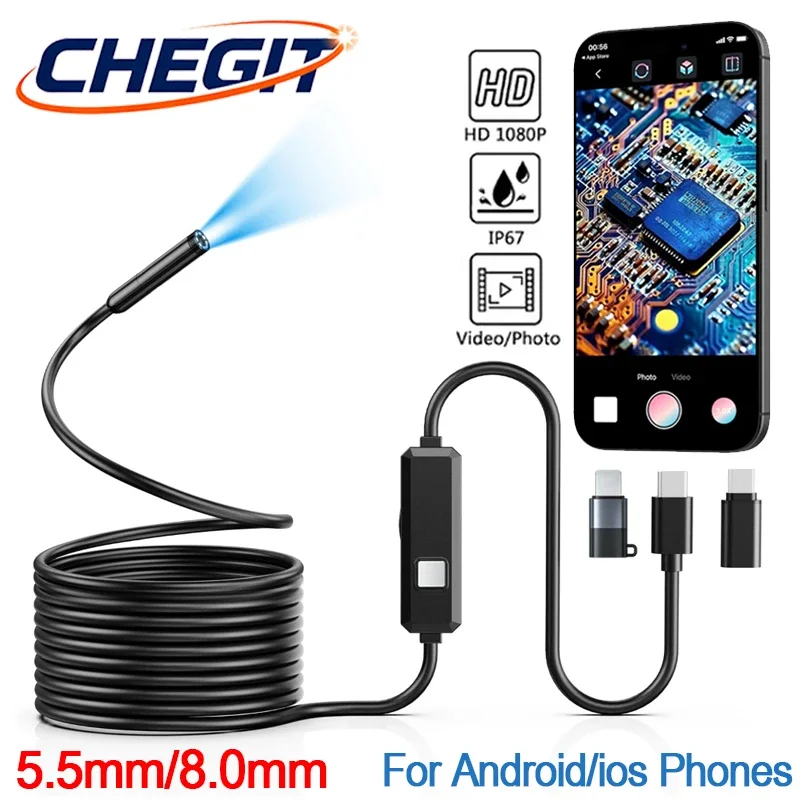 1080P HD 5.5/ 8mm Endoscope Camera Type-C Borescope Inspection Camera IP67 Waterproof Micro Endoscopic For iPhone & Android
1080P HD 5.5/ 8mm Endoscope Camera Type-C Borescope Inspection Camera IP67 Waterproof Micro Endoscopic For iPhone & Android