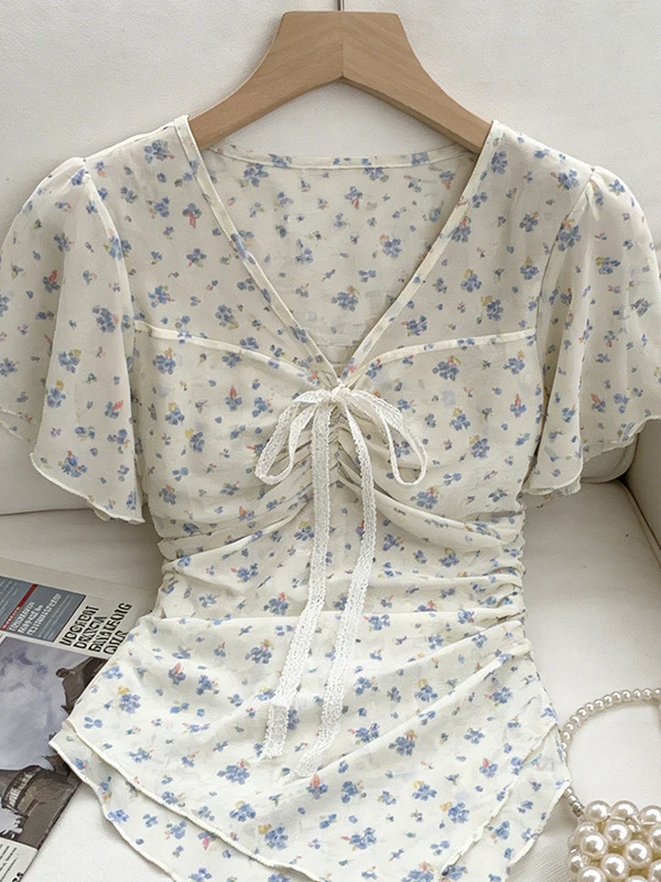 Summer New Young Design Large Size Floral Lace Belted Short Sleeve Top Irregular Hem Slimming Korean Style Commute Shirt
Summer New Young Design Large Size Floral Lace Belted Short Sleeve Top Irregular Hem Slimming Korean Style Commute Shirt