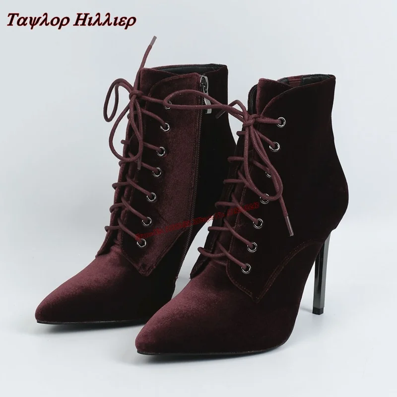 Grey Velvet Winter Boots Pointed Toe Stiletto Lace-Up Side Zipper Boots Woman 2024 Trend Offers Fashion Casual Ankle Boot Women
Grey Velvet Winter Boots Pointed Toe Stiletto Lace-Up Side Zipper Boots Woman 2024 Trend Offers Fashion Casual Ankle Boot Women