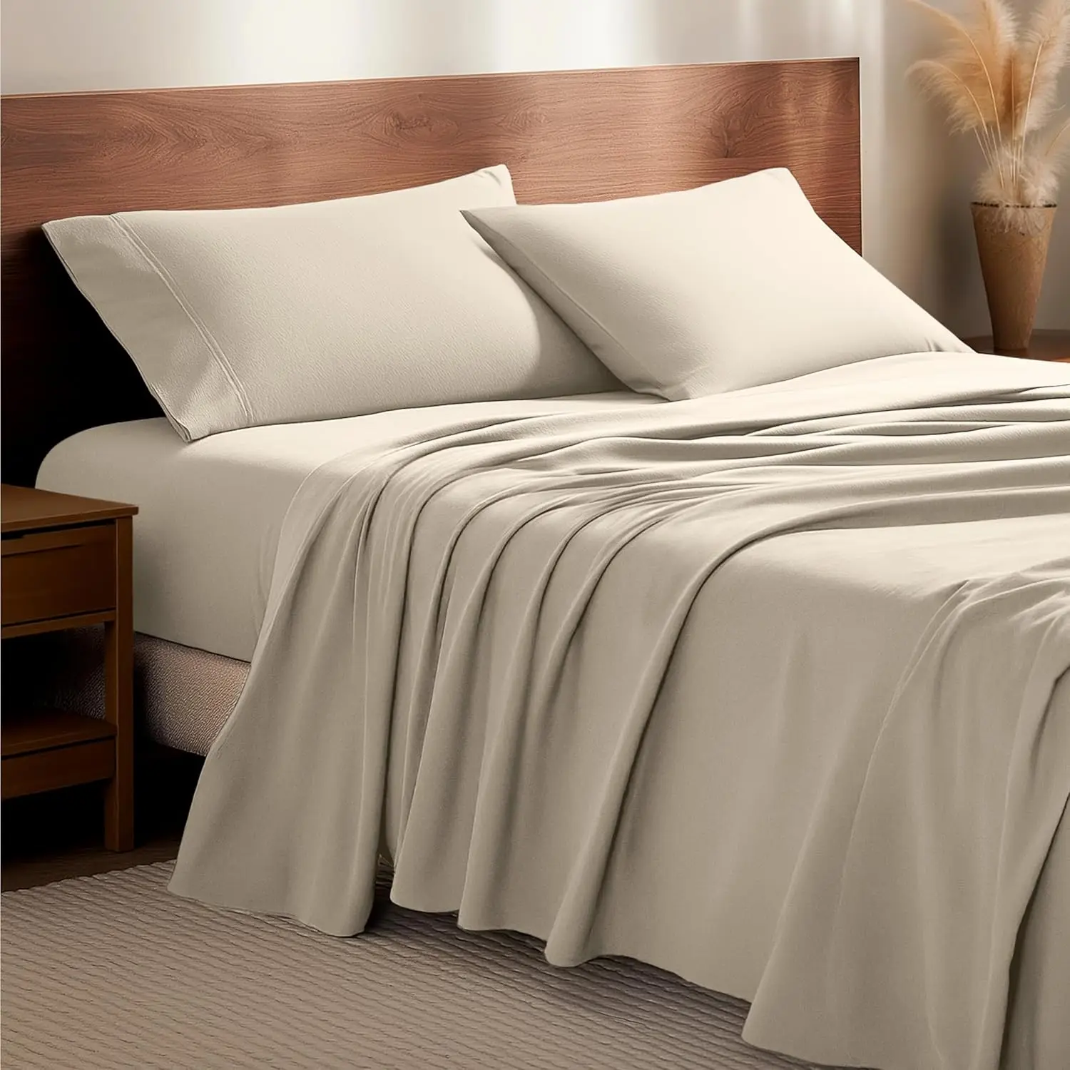 Queen Sand Flannel Sheet Set, 100% Cotton, Velvety Soft Heavyweight Double Brushed Deep Pocket
Queen Sand Flannel Sheet Set, 100% Cotton, Velvety Soft Heavyweight Double Brushed Deep Pocket