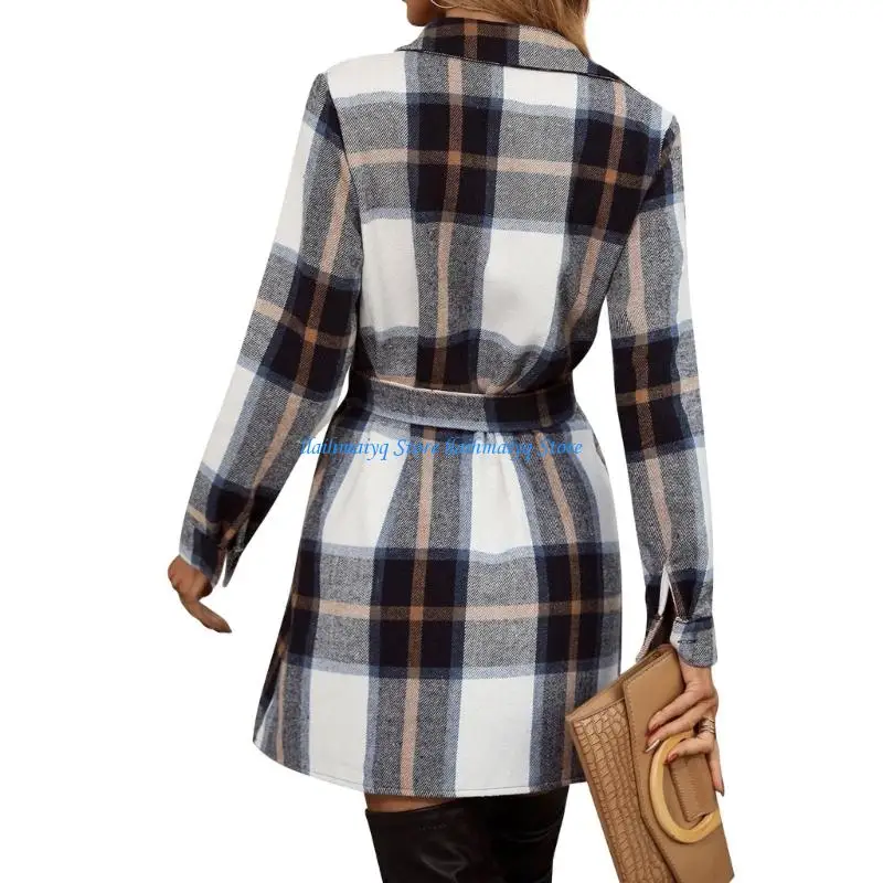 573B Women's Fall Mini Dresses Button Down Long Sleeve Plaid Belted Casual Short A Line Shirt Dress
573B Women's Fall Mini Dresses Button Down Long Sleeve Plaid Belted Casual Short A Line Shirt Dress