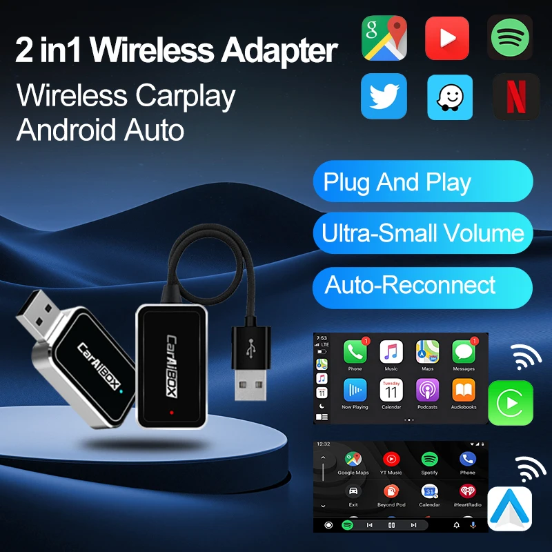 Беспроводной Android Auto 5G WIFI 2 в 1 Carplay AI Box AI Smart Box Автомобильные интеллектуальные системы Plug and Play для VW Toyota Nissan Benz
Беспроводной Android Auto 5G WIFI 2 в 1 Carplay AI Box AI Smart Box Автомобильные интеллектуальные системы Plug and Play для VW Toyota Nissan Benz