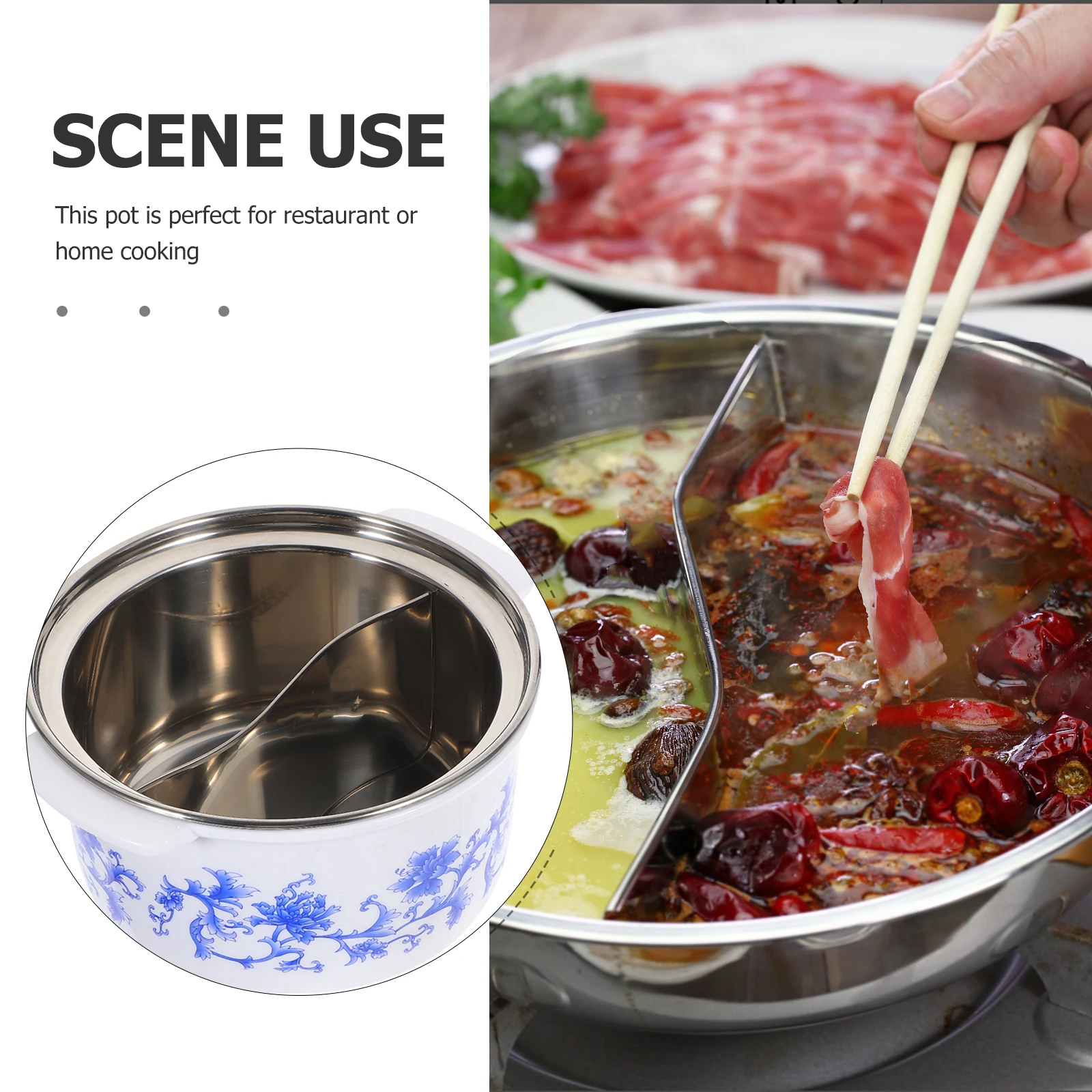 Split Lid Hot Pot White Flower Design Anti Scald Stainless Steel Cooking Pot for Stove Top Soup Pasta Induction Commercial
Split Lid Hot Pot White Flower Design Anti Scald Stainless Steel Cooking Pot for Stove Top Soup Pasta Induction Commercial