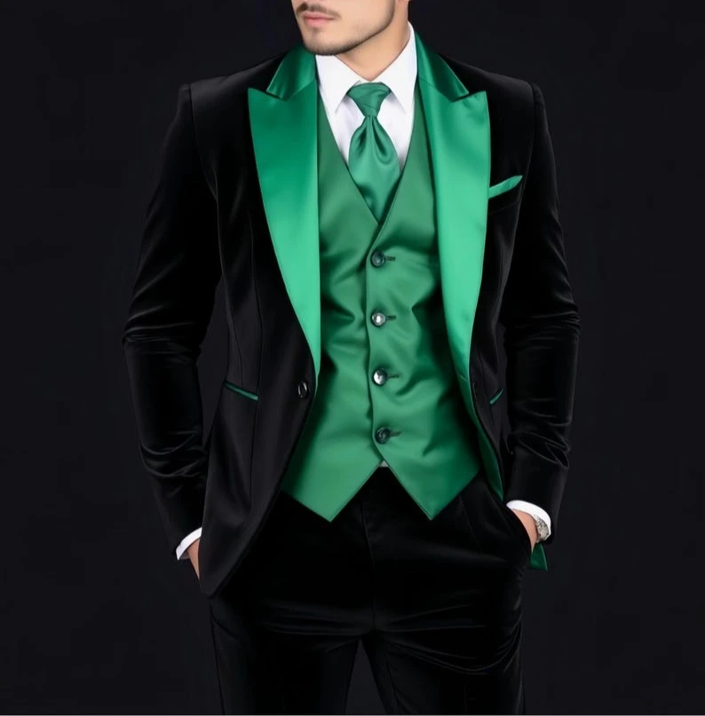 Черный бархатный смокинг, зеленый жилет, одежда для выпускного вечера, свадьбы, жениха
Черный бархатный смокинг, зеленый жилет, одежда для выпускного вечера, свадьбы, жениха
