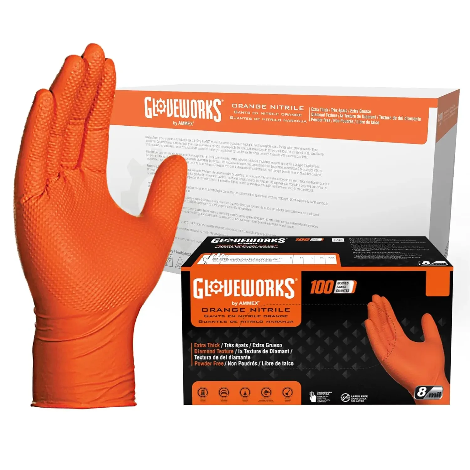 Orange Nitrile Work Gloves 8 Mil Disposable Heavy Duty Raised Diamond Grip Mechanic Glove Medium Case 1000
Orange Nitrile Work Gloves 8 Mil Disposable Heavy Duty Raised Diamond Grip Mechanic Glove Medium Case 1000