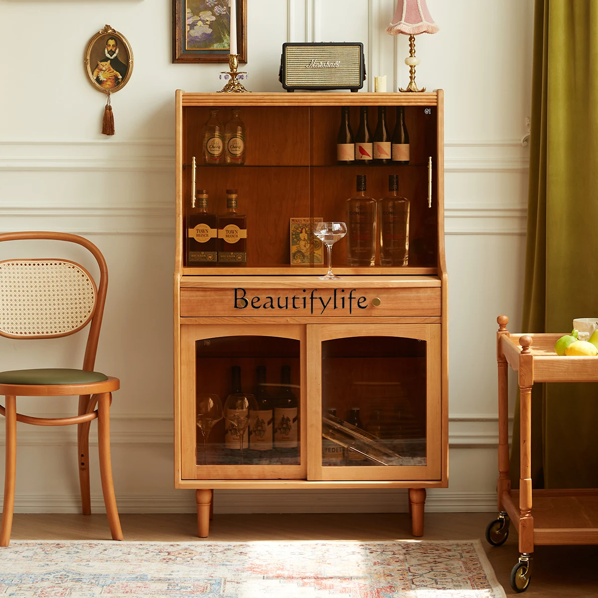 Retro storage wine cabinet living room home cherry wood solid wood wall storage cabinet
Retro storage wine cabinet living room home cherry wood solid wood wall storage cabinet
