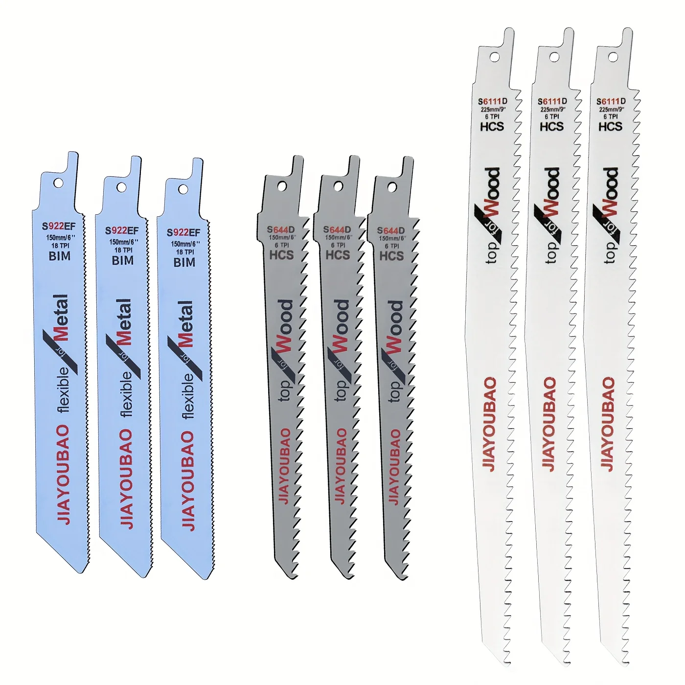 9pcs Reciprocating Saw Blades Set, High Carbon Steel Wood Pruning Saw Blades For Plastic Pipe Metal Cutting
9pcs Reciprocating Saw Blades Set, High Carbon Steel Wood Pruning Saw Blades For Plastic Pipe Metal Cutting