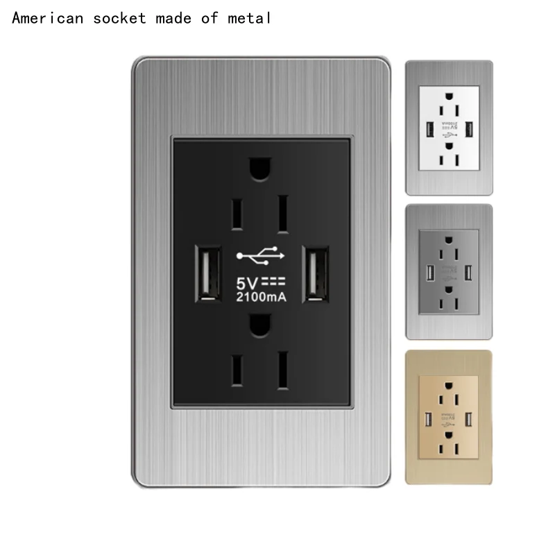 Американская Стандартная настенная розетка с двойным Usb-адаптером, розетка с двойной зарядкой USB2.1A, белая/черная/Золотая/серая металлическая панель 118 мм * 74 мм
Американская Стандартная настенная розетка с двойным Usb-адаптером, розетка с двойной зарядкой USB2.1A, белая/черная/Золотая/серая металлическая панель 118 мм * 74 мм