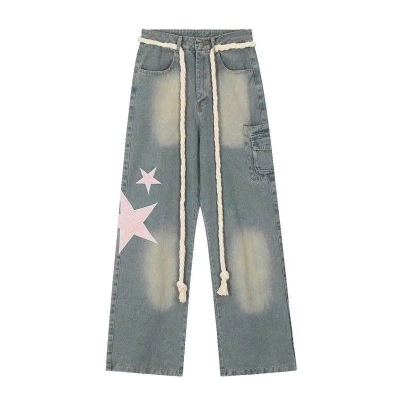 Women's Wide Leg Jeans Retro Star Patch Cargo Style High Street Loose Straight Leg Vintage Denim Trousers for Casual Fashion
Women's Wide Leg Jeans Retro Star Patch Cargo Style High Street Loose Straight Leg Vintage Denim Trousers for Casual Fashion