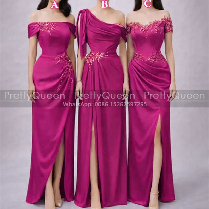 Hot Pink Bridesmaid Dresses Appliques Off Shoulder Side Split Long Customized Wedding Party Dress For Women
Hot Pink Bridesmaid Dresses Appliques Off Shoulder Side Split Long Customized Wedding Party Dress For Women