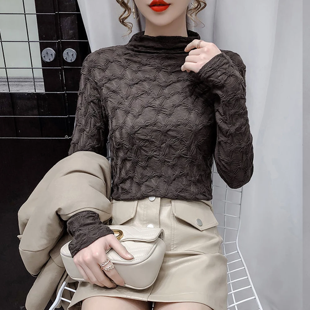 Women Knitted Wave Cut T Shirts Stretch Bottoming Shirt Turtleneck Long Sleeve Top Pullovers Jumpers Blue Black Fashion Clothes
Women Knitted Wave Cut T Shirts Stretch Bottoming Shirt Turtleneck Long Sleeve Top Pullovers Jumpers Blue Black Fashion Clothes