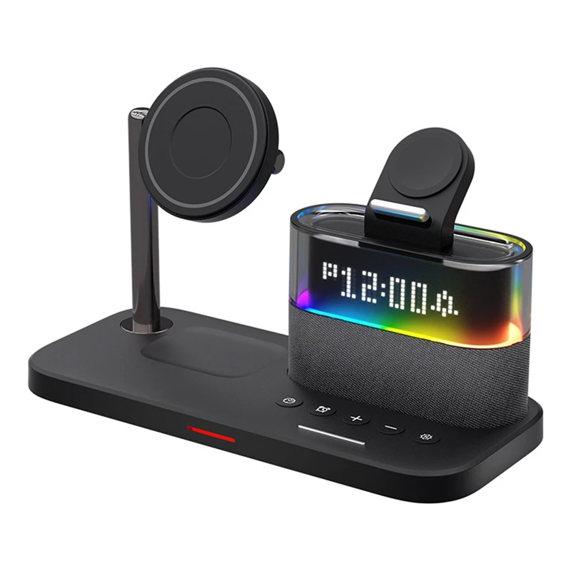 5 In 1 Magnetic Wireless Charger Stand LED Night Light Alarm Clock Fast Charging Station Black
5 In 1 Magnetic Wireless Charger Stand LED Night Light Alarm Clock Fast Charging Station Black