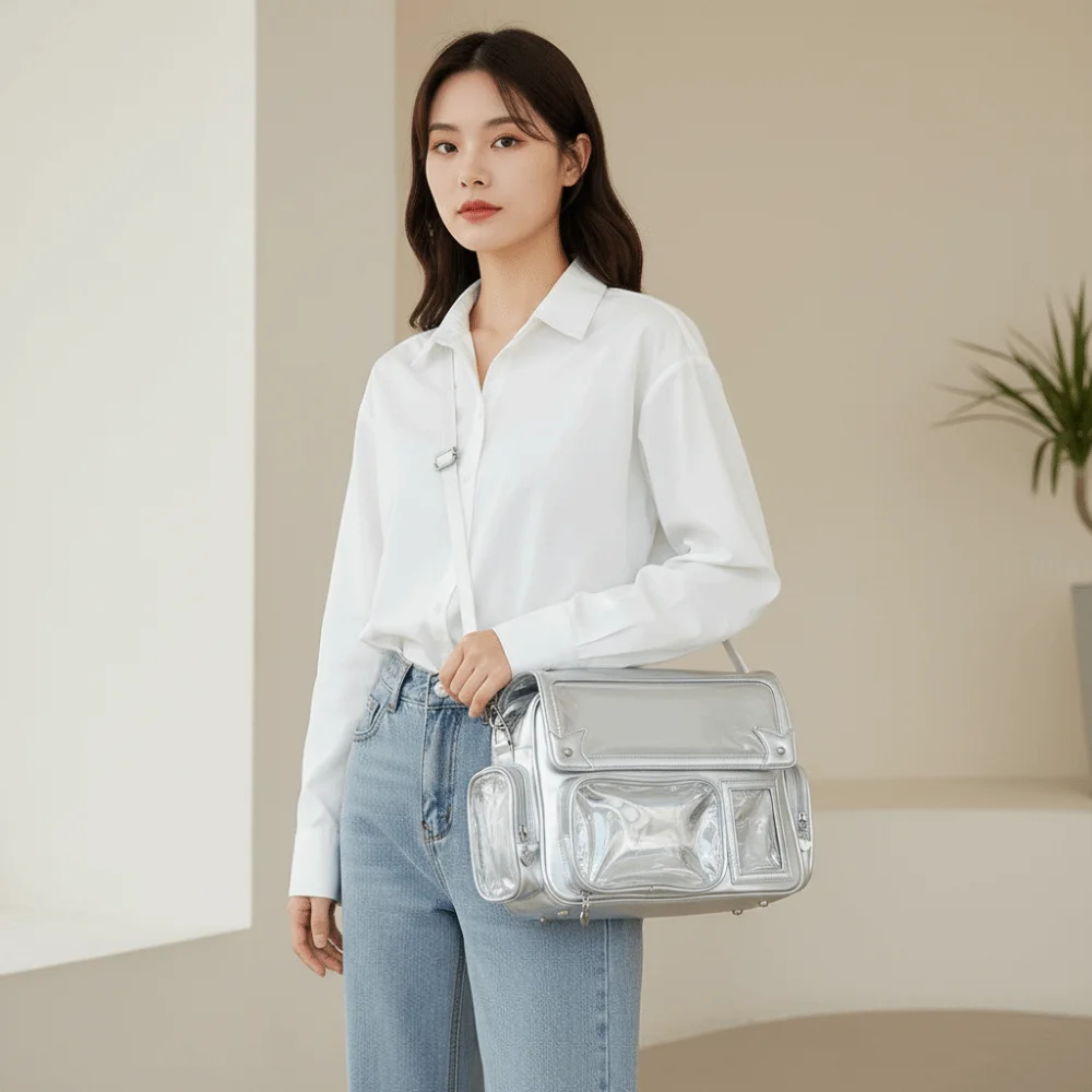 Transparent Convertible Ita Backpack PU Leather PVC Kawaii Uniform Bag Ita Solid Color Japanese Style Clear Window Plushie Bag
Transparent Convertible Ita Backpack PU Leather PVC Kawaii Uniform Bag Ita Solid Color Japanese Style Clear Window Plushie Bag
