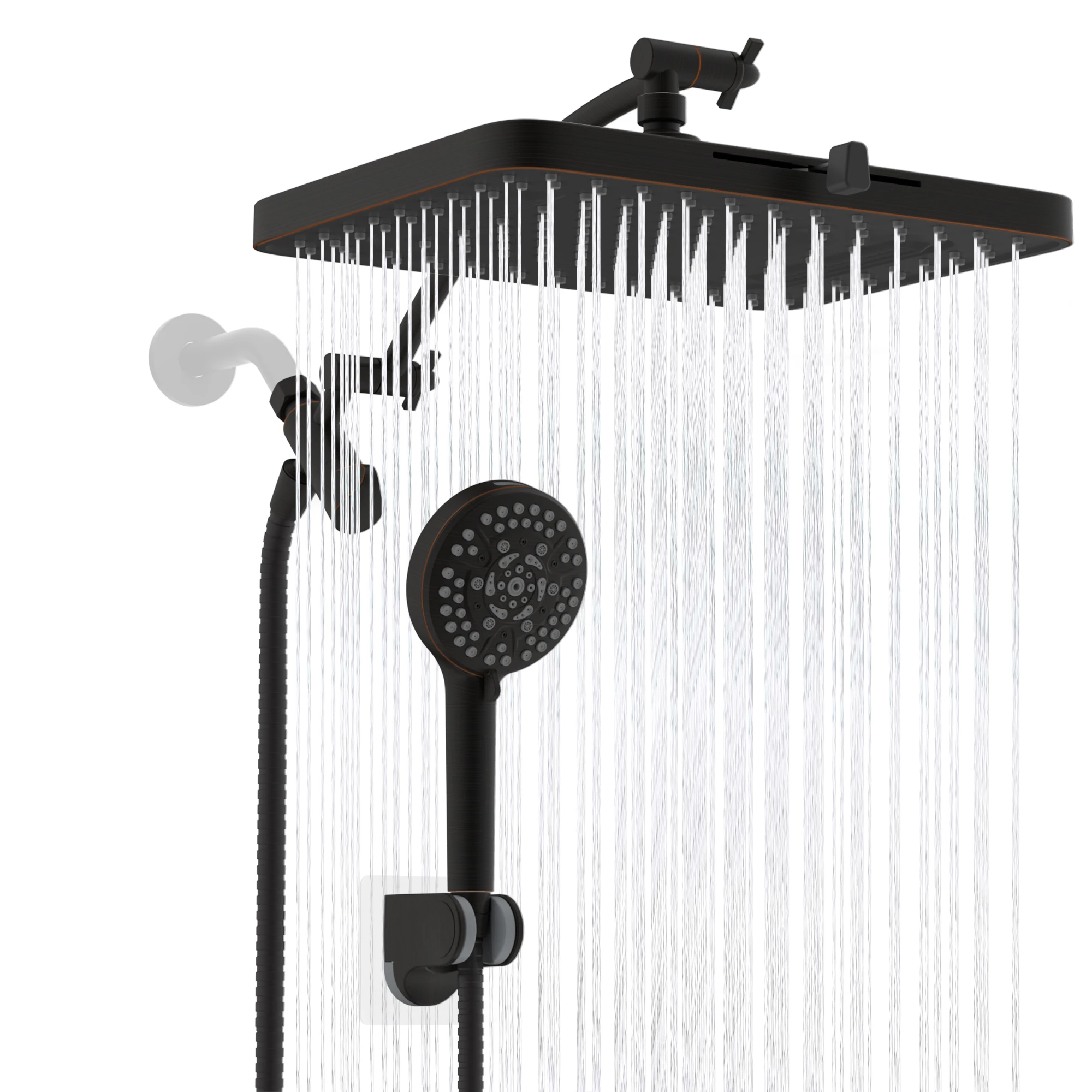 13-дюймовая насадка для душа с дождевой насадкой, 5 режимов и 10 настройками, комбинированный ручной распылитель, удлинитель, душевой шланг
13-дюймовая насадка для душа с дождевой насадкой, 5 режимов и 10 настройками, комбинированный ручной распылитель, удлинитель, душевой шланг