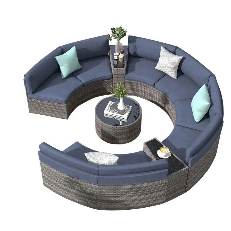 #Curved Outdoor Wicker Sofa Set Gray Rattan Cushions with Side Tables Round Coffee Table Weather Resistant Poolside Patio
#Curved Outdoor Wicker Sofa Set Gray Rattan Cushions with Side Tables Round Coffee Table Weather Resistant Poolside Patio