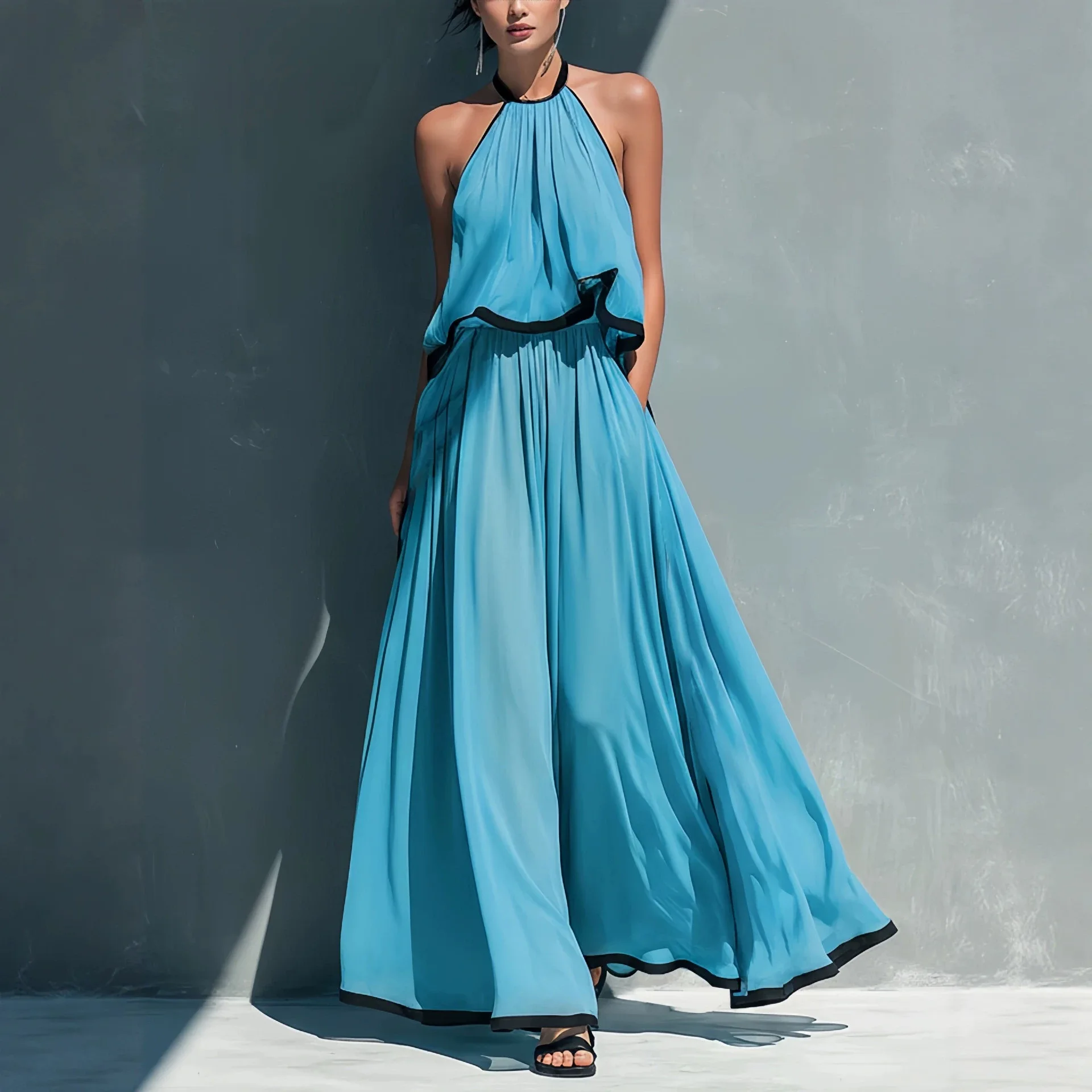 New in Temperament Commuting Neck Hanging Sleeveless Top+high Waisted Long Skirt with A High-end Chiffon Two-piece Set
New in Temperament Commuting Neck Hanging Sleeveless Top+high Waisted Long Skirt with A High-end Chiffon Two-piece Set