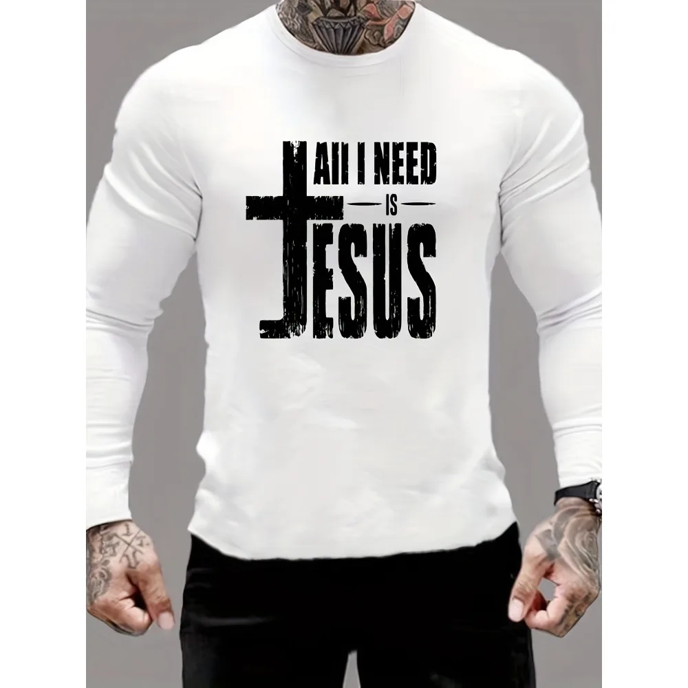 Cross & Letter Print Men's Casual Comfy Long Sleeve T-Shirt, Men's Graphic Clothes For Spring Summer Autumn, Tops For Men 
Cross & Letter Print Men's Casual Comfy Long Sleeve T-Shirt, Men's Graphic Clothes For Spring Summer Autumn, Tops For Men