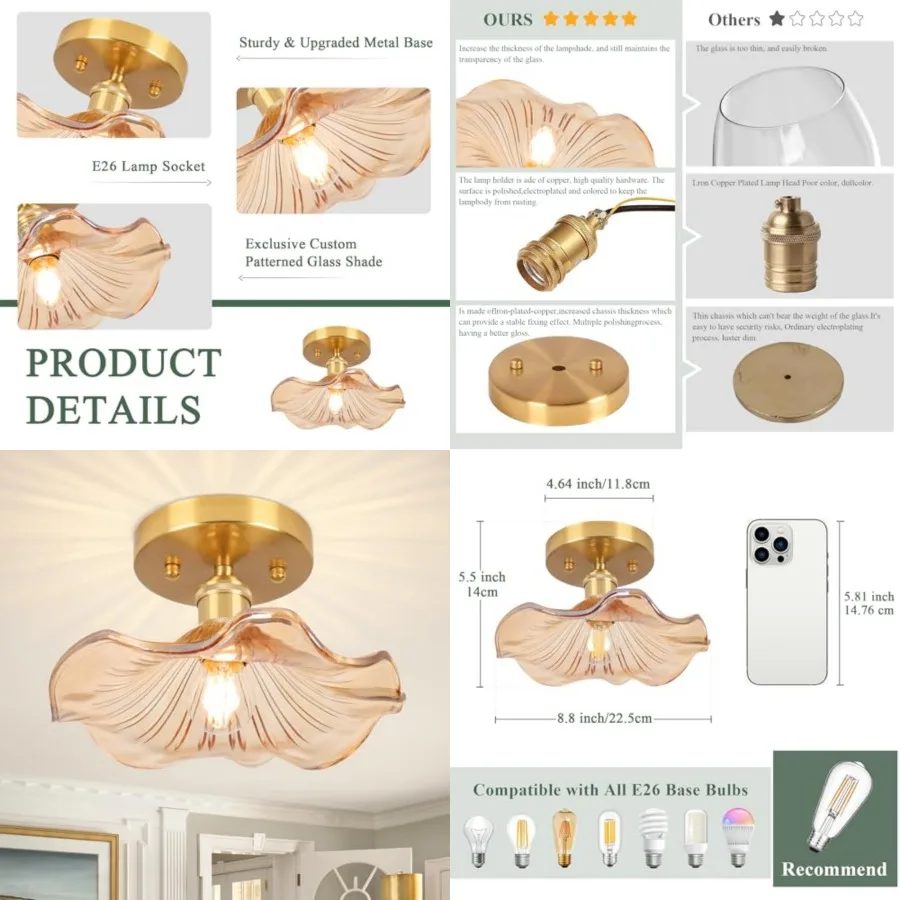 Semi Flush Mount Ceiling Light, Glass Ceiling Lighting 8.8" E26 Porch Ceiling Light Fixtures for Closet Hallway Kitchen Dining
Semi Flush Mount Ceiling Light, Glass Ceiling Lighting 8.8" E26 Porch Ceiling Light Fixtures for Closet Hallway Kitchen Dining