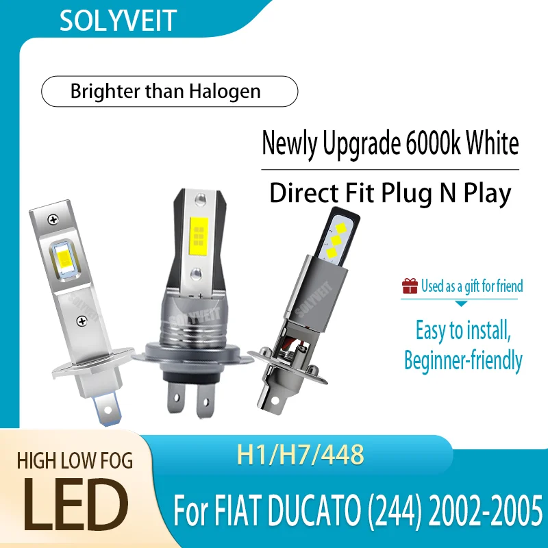Комплект светодиодных фар H1 H7 448 для автомобилей, основной свет и противотуманные фары, более яркие, чем галогенные, 6000K, белый свет, 12В, для FIAT DUCATO (244) 2002 2003 2004 2005
Комплект светодиодных фар H1 H7 448 для автомобилей, основной свет и противотуманные фары, более яркие, чем галогенные, 6000K, белый свет, 12В, для FIAT DUCATO (244) 2002 2003 2004 2005