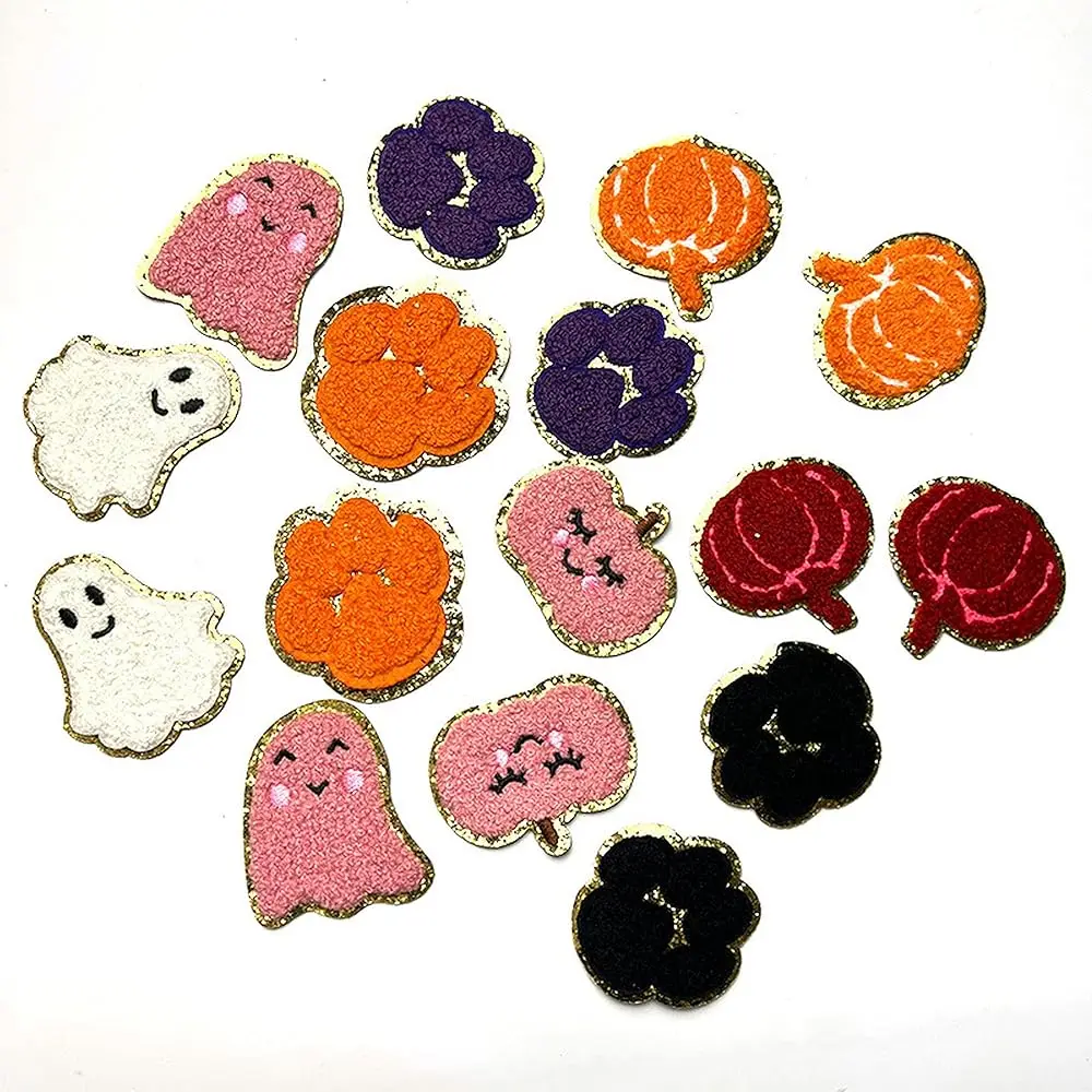 Halloween Pumpkin Ghost Skull Appliques Glitter Gold Rim Chenille Iron on Patches Embroidery Patch Towel Sticker for Clothing
Halloween Pumpkin Ghost Skull Appliques Glitter Gold Rim Chenille Iron on Patches Embroidery Patch Towel Sticker for Clothing