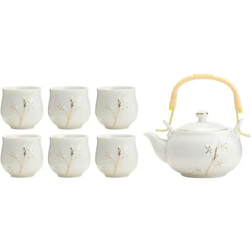 Chinese/Japanese White with Gold Accents Porcelain Tea Set, Handmade Traditional Tea Ceremony Set with Teapot and 6 Teacups
Chinese/Japanese White with Gold Accents Porcelain Tea Set, Handmade Traditional Tea Ceremony Set with Teapot and 6 Teacups