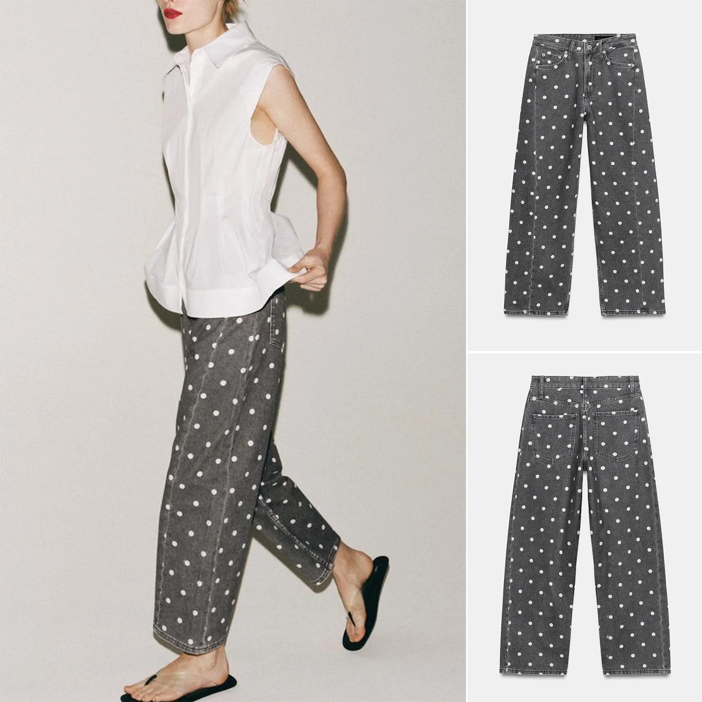 Spring Summer New Women's Loose Fit Polka Dot mid Waist Jeans Metal Button Zipper Style Casual Straight Leg Pants
Spring Summer New Women's Loose Fit Polka Dot mid Waist Jeans Metal Button Zipper Style Casual Straight Leg Pants