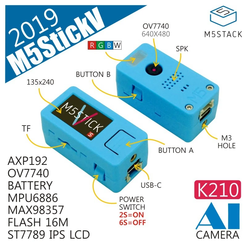 M5Stack StickV AI smart chip K210 Camera development board MPU6886
M5Stack StickV AI smart chip K210 Camera development board MPU6886