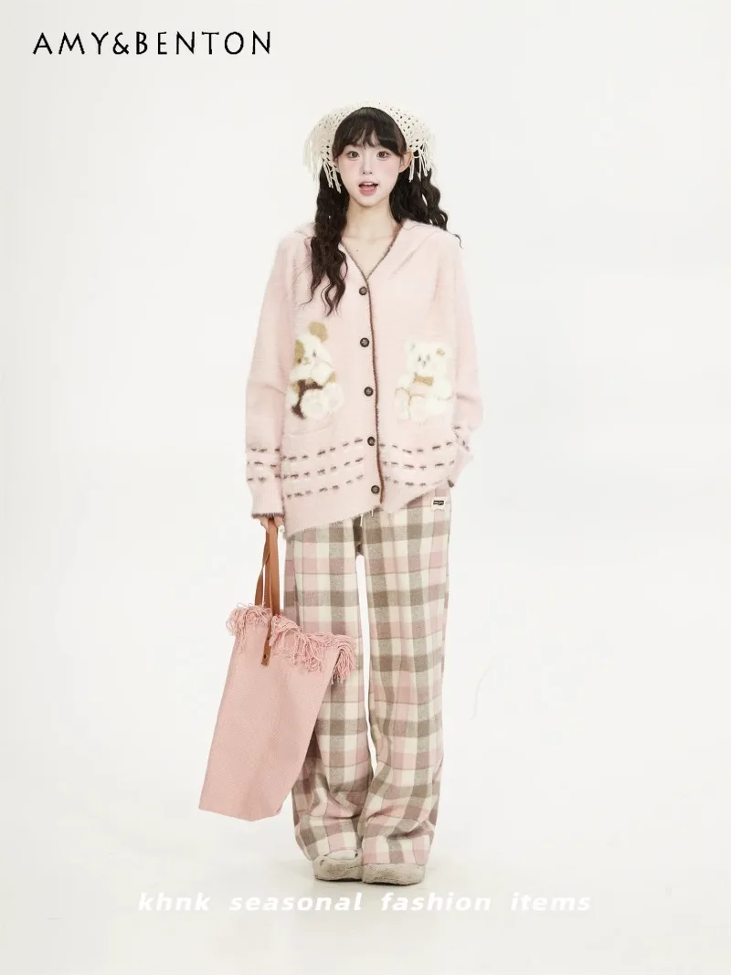 Autumn and Winter Lazy Korean Loose Sweater Jacket Pink Cartoon Jacquard Hooded Knitted Cardigan For Women
Autumn and Winter Lazy Korean Loose Sweater Jacket Pink Cartoon Jacquard Hooded Knitted Cardigan For Women