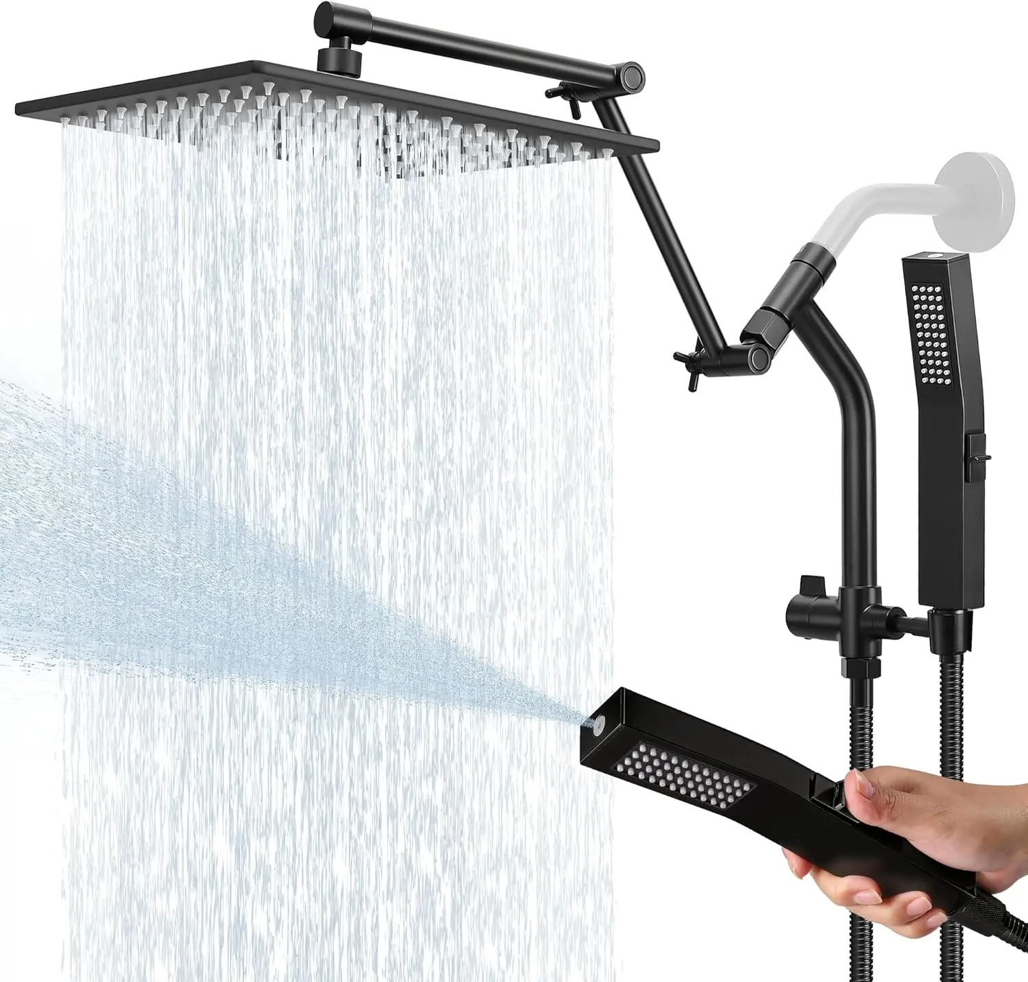 10-In All Metal Rain Shower Head,Handheld Power Wash,High Pressure Waterfall Square Design,Dual Showerhead and Adjustable Arm
10-In All Metal Rain Shower Head,Handheld Power Wash,High Pressure Waterfall Square Design,Dual Showerhead and Adjustable Arm