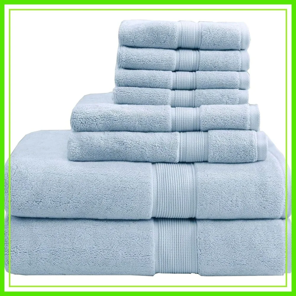 800GSM 100% Cotton Bath Towel Set of 8 - 2 Bath Towels 2 Hand Towels 4 Washcloths Quick Dry Light Blue
800GSM 100% Cotton Bath Towel Set of 8 - 2 Bath Towels 2 Hand Towels 4 Washcloths Quick Dry Light Blue