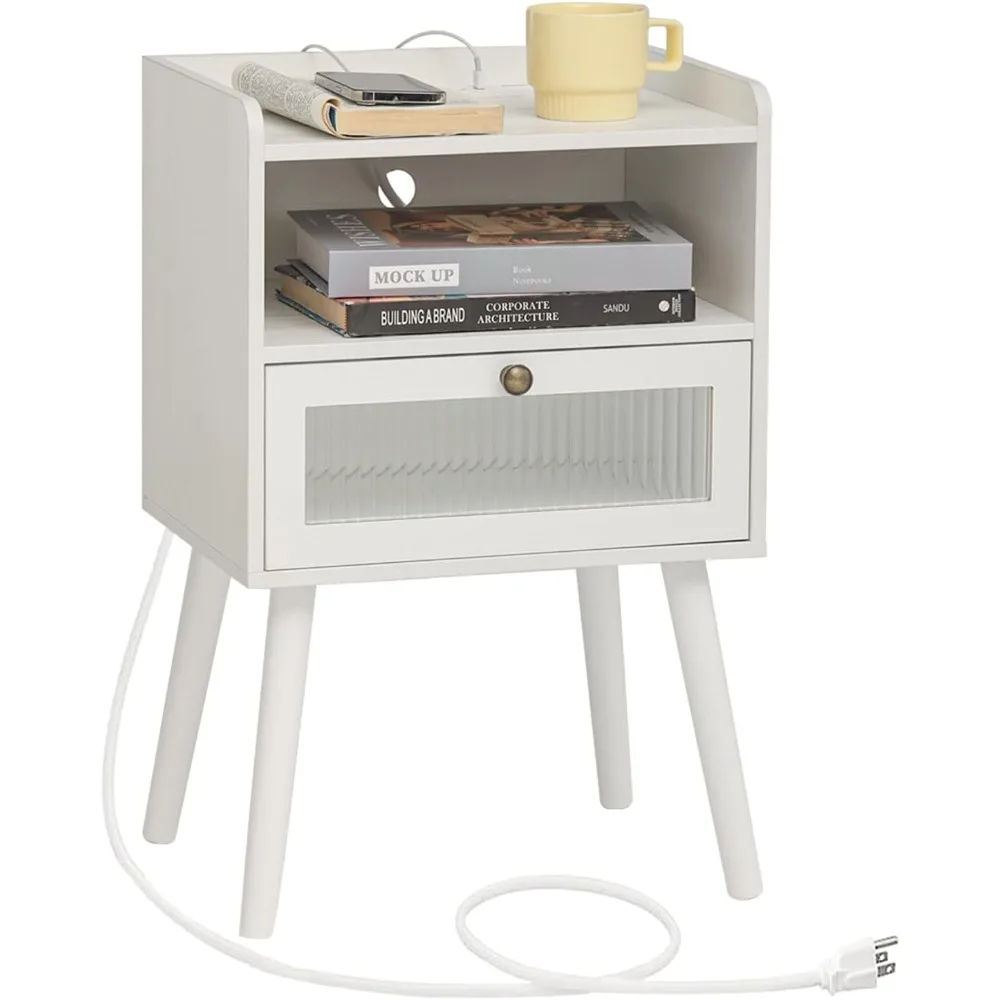 Nightstand with Charging Station, Modern Bedside Table with Glass Decorative Drawer, Small Table Side Table with 2 Tiers
Nightstand with Charging Station, Modern Bedside Table with Glass Decorative Drawer, Small Table Side Table with 2 Tiers