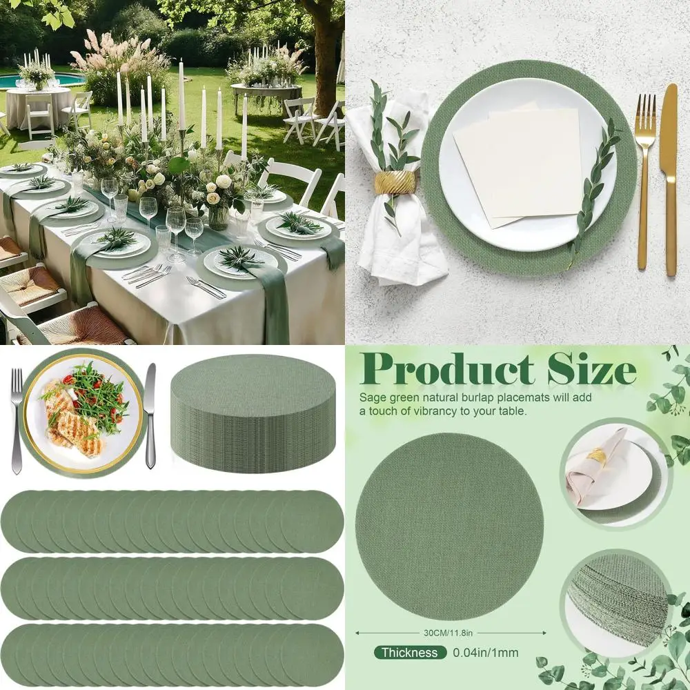 Sage Green Burlap Placemats (100 Pack) - Rustic Jute for Weddings, Farmhouse Parties, Showers, Dinners, 11.8
Sage Green Burlap Placemats (100 Pack) - Rustic Jute for Weddings, Farmhouse Parties, Showers, Dinners, 11.8