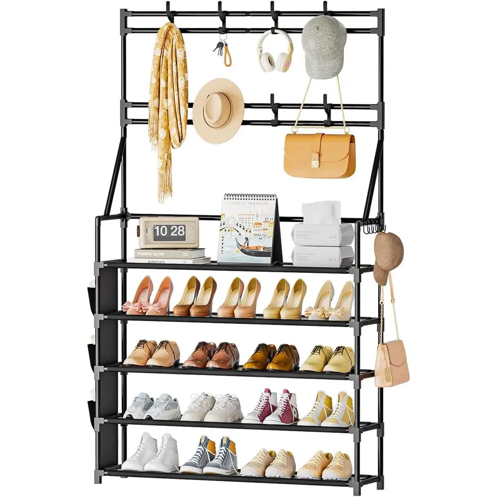 5-Tier Shoe Rack Organizer for 20-25 Pairs, Space-Saving Entryway Storage with Hooks and Side Access
5-Tier Shoe Rack Organizer for 20-25 Pairs, Space-Saving Entryway Storage with Hooks and Side Access