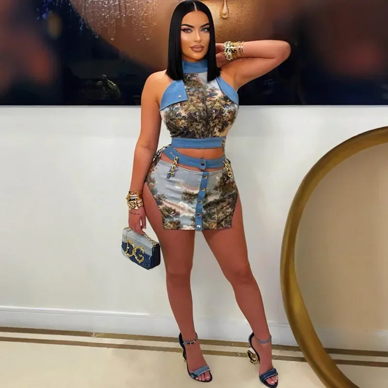 Sexy Party Night Club Festival Outfits Woman Two Piece Set Rave Birthday Lace-up Bandage Crop Top and Mini Skirt Sets with Chain
Sexy Party Night Club Festival Outfits Woman Two Piece Set Rave Birthday Lace-up Bandage Crop Top and Mini Skirt Sets with Chain