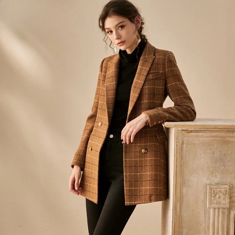Women Winter Professional Suit Wool Coat New Fashion Checkered Slim Fit Blazer
Women Winter Professional Suit Wool Coat New Fashion Checkered Slim Fit Blazer