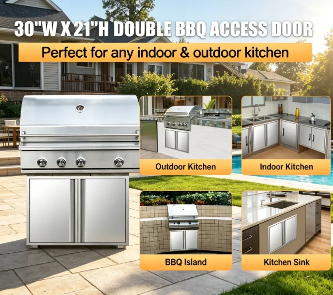 Outdoor Kitchen Doors 30" W x 21" H, Stainless Steel BBQ Access Door, Flush Mount Kitchen Door for Kitchen and BBQ Island
Outdoor Kitchen Doors 30" W x 21" H, Stainless Steel BBQ Access Door, Flush Mount Kitchen Door for Kitchen and BBQ Island