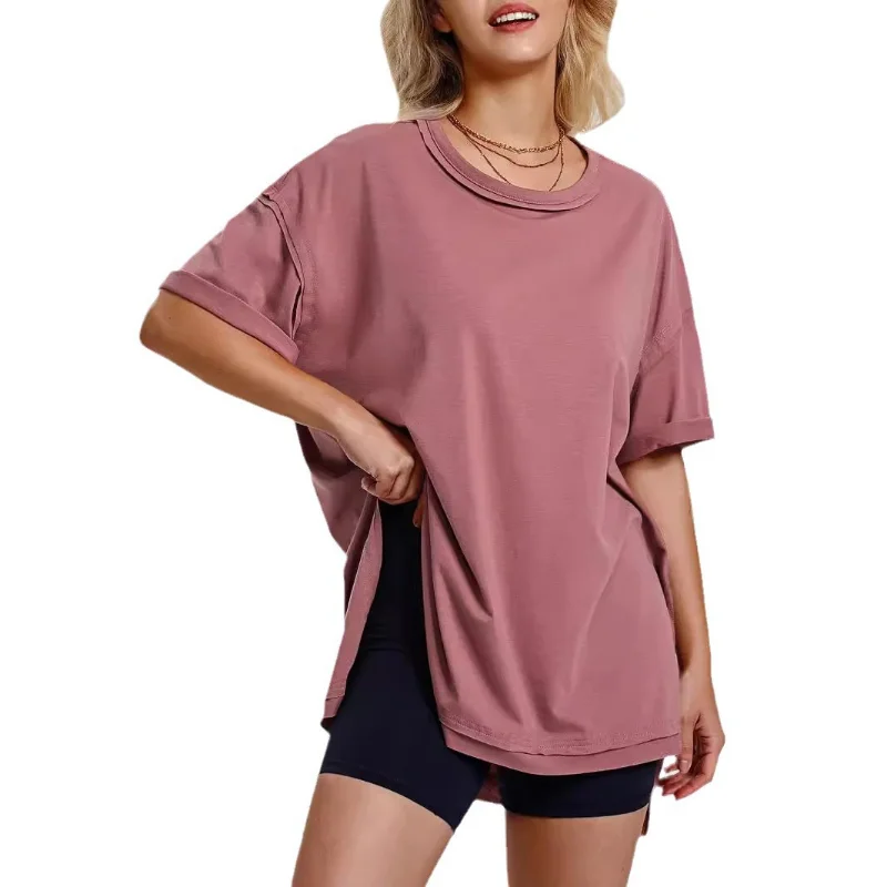 Summer Lady Casual Solid Color Pullovers Loose Half Sleeves O-neck Sides Split Blouses Fashion Streetwear Party Versatile Tops
Summer Lady Casual Solid Color Pullovers Loose Half Sleeves O-neck Sides Split Blouses Fashion Streetwear Party Versatile Tops