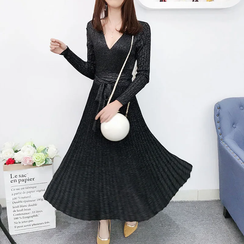 Deep V-neck Women Sweater Dresses 2024 Autumn Long Sleeve Knitting Dresses Party Vestidos Sexy High Waist Long Pleated Dresses
Deep V-neck Women Sweater Dresses 2024 Autumn Long Sleeve Knitting Dresses Party Vestidos Sexy High Waist Long Pleated Dresses