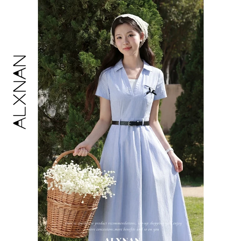 ALXNAN Women's Preppy Striped Shirt Dress 2026 Blue High Waist A-line Casual Summer Office French Style Midi Dresses DYL662731
ALXNAN Women's Preppy Striped Shirt Dress 2026 Blue High Waist A-line Casual Summer Office French Style Midi Dresses DYL662731