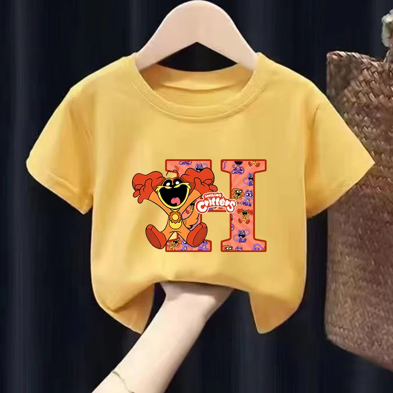 Smilings Critters Letter T-Shirt Yellow Summer Kid Short Sleeve Top Horror Game Boy Girl Casual Clothes Birthday Gifts
Smilings Critters Letter T-Shirt Yellow Summer Kid Short Sleeve Top Horror Game Boy Girl Casual Clothes Birthday Gifts