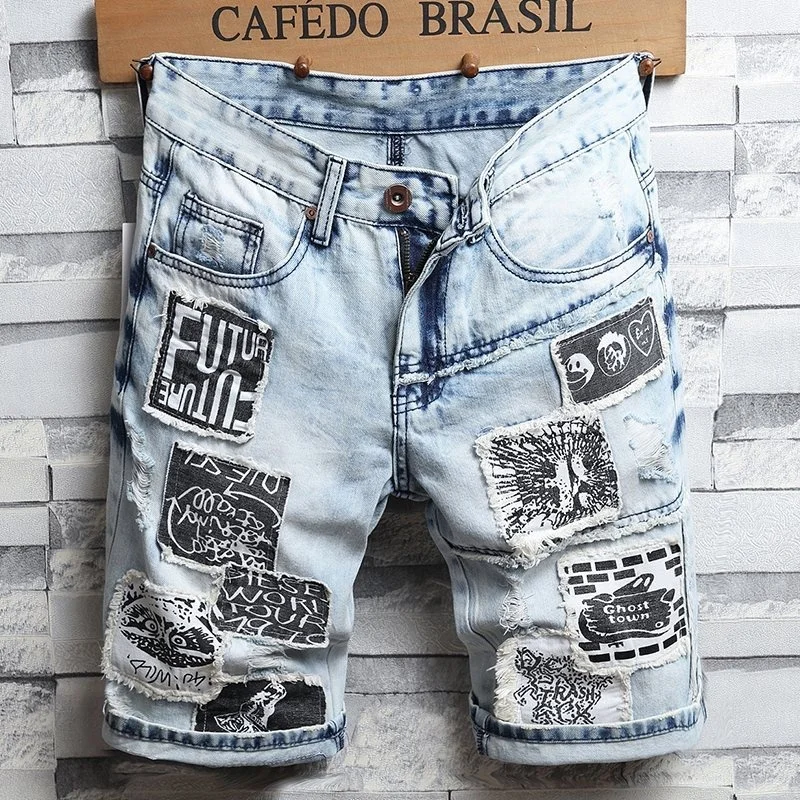 Denim Shorts Men Ripped Patched Jeans Summer Streetwear Casual Light Blue Regular Straight Knee Length Pants
Denim Shorts Men Ripped Patched Jeans Summer Streetwear Casual Light Blue Regular Straight Knee Length Pants