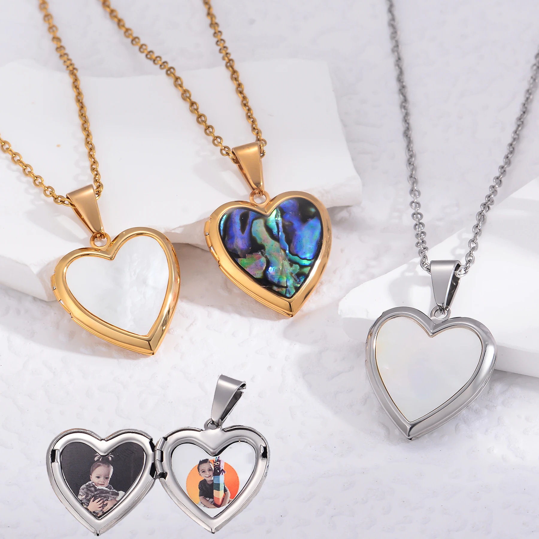 Fashion Shell Heart Photo Frame Necklace Stainless Steel Locket Pendants Customized Photos Personalized Gift for Women
Fashion Shell Heart Photo Frame Necklace Stainless Steel Locket Pendants Customized Photos Personalized Gift for Women